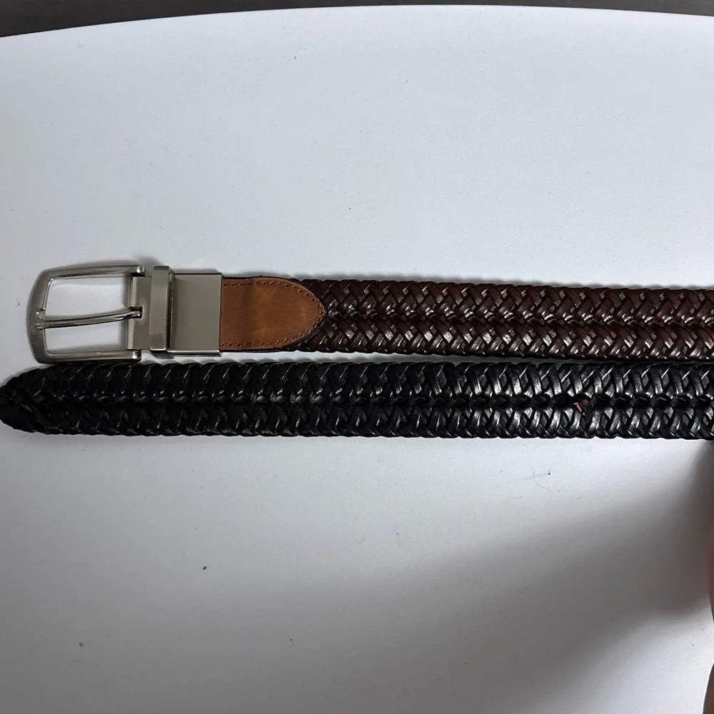 Reversible Brown Black Braided Belt 58 60 Faux‎ Leather Classic Big Casual Dress
